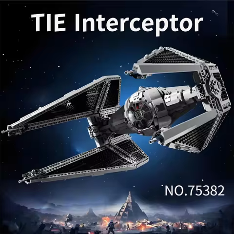 Spaceship MOC TIE Interceptors Building Blocks Modified from Imperial Fighters Model 75382 Assembly 