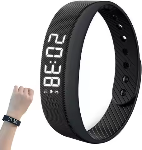 Black LED Digital Alarm Clock Watch Adjustable Bracelet Snooze-proof Alarm Bracelet with Running Ped