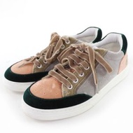 狀況極佳的 CHANEL G36295 標誌繫帶天鵝絨和皮革低筒運動鞋，多色，37顏色，義大利製造。