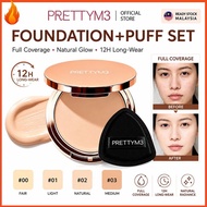 PRETTYM3 Cream Foundation balm Full Coverage 12H Matte Oil Control Long Lasting Waterproof Set Bedak
