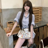 Suit Set - Korean Style Striped Shirt & Pleated Skirt | Summer Fashion Inspired by Hyuna