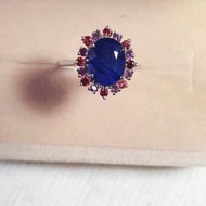 藍寶石戒指， 銀，鍍 18k 白金