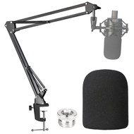 Audio-Technica AT2020 Mic Boom Arm with Foam Windscreen, Suspension Boom Scissor Arm Stand with Pop 