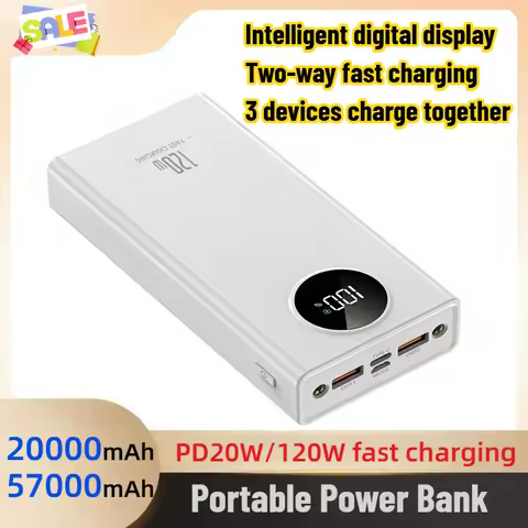 120W 57000mah Power Bank Super Fast Charging For Iphone Xiaomi Samsung Ultralarge Capacity For Mobil