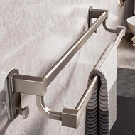 米聆毛巾架免打孔卫生间壁挂置物架子浴室毛巾挂杆洗手间收纳挂架单杆 B1枪灰-40cm双杆带钩加厚加粗