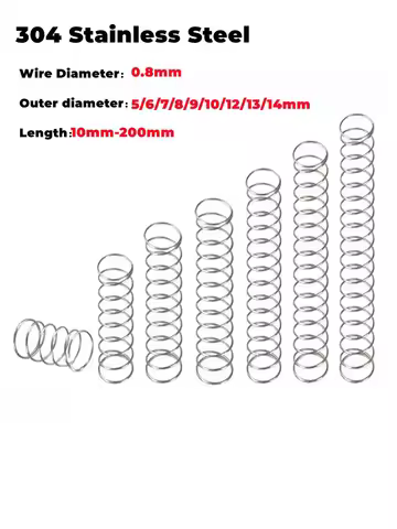 0.8 Compression Spring 304 Stainless Steel Wire Dia 0.8mm OD 5/6/7/8/9/10/11/12/13/14mm Length 10/15