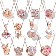 Fashion Rose Gold FAMILY Elk Feather Pendant Necklace For Women Men Gift Long Chain Jewelry Accessor