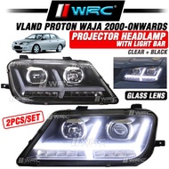 Vland Proton Waja 2000 - Onwards (Q7) Projector Headlamp With Light Bar ( Clear + Black )