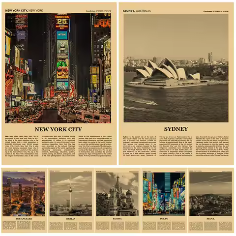 World Travel City Poster New York Prints Posters Vintage Tourism Enthusiast Home Room Club Wall Deco