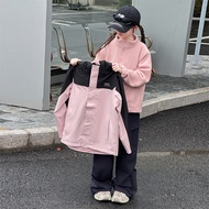 H.S.H Kids | เสื้อแจ็คเก็ตผู้หญิงฤดูใบไม้ร่วง/ฤดูหนาว 3-in-1 กันลม กันน้ำ ทรงหลวม ปกปิดหัว ผ้าฝ้ายผส