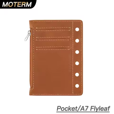 Moterm Zipper Flyleaf for Pocket A7 Size Ring Planner Vegetable tanned Leather Divider Coin Storage