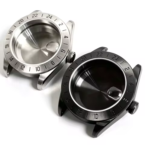 40mm GMT Watch Case Full Brushed Finish 24‑hour Bezel No Logo For Seiko Tudor Black Bay NH35 Automat