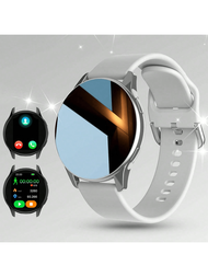 1只中性硅膠表帶智能手錶,帶有撥打功能、計步器、卡路里計數器、心率監測、睡眠監測、血壓監測、血氧監測、活動追蹤、鬧鐘、來電和短信通知,nk28圓形全觸摸屏1.5英寸適用於android和ios系統