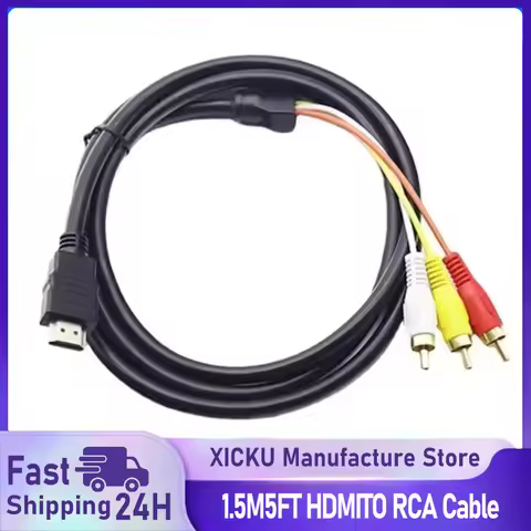1.5M 5FT HDMI-Compatible Av Male To 3 RCA Conversion TV Set-Box DV DVD Audio Video Cable to 3rca Dig