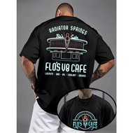 T-Shirt Lelaki - Kemeja Lengan Pendek Corak Retro Garage Flo's V8 Cafe