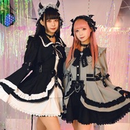 原創地雷系哥德蘿莉塔吸血鬼學院領結姬袖蛋糕洋裝短褲套裝JJ2556