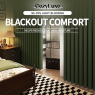CozyLuxe Ready Stock SG Retro Green Silk Linen Curtain for Home Living Room Bedroom Window Decor