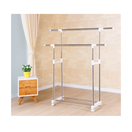 Thipdapashop SAKU ราวแขวนผ้าสเตนเลส ราวคู่ ปรับระดับได้ รุ่น PQS-0327 ขนาด 150x43x160 ซม. สีขาว