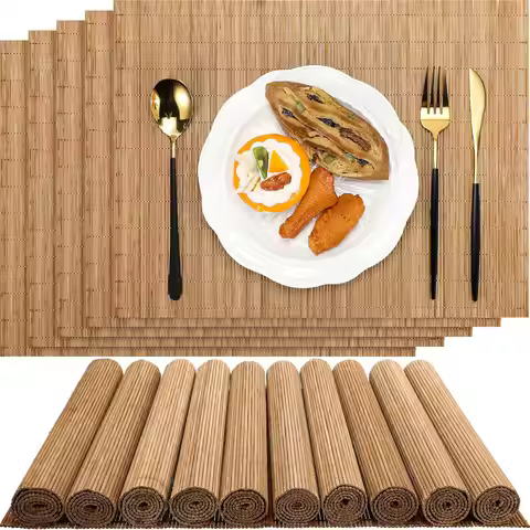 8PCS Bamboo Placemats Sushi Rolling Mat Reusable Wicker Placemat Heat Resistant Table Mats for Dinin