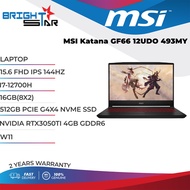 LAPTOP MSI Katana GF66 12UDO 493MY (15.6 FHD IPS 144HZ / I7-12700H/ 16GB(8X2) / 512GB G4X4 SSD/RTX3050TI 4GB GDDR6 /W11)