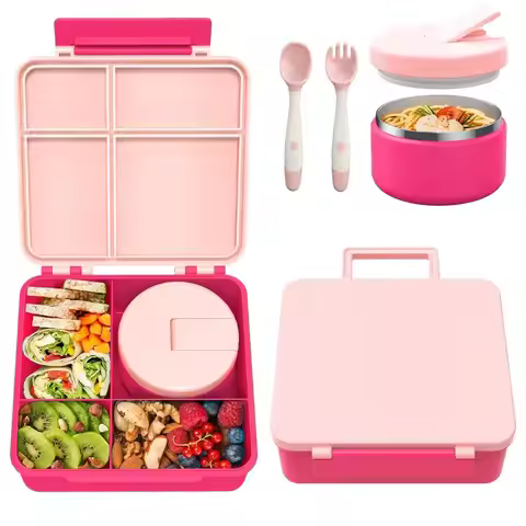 Bento Lunch Box with 8oz Soup Thermo, Kids Leakproof Lunch Food Containers with 4 Compartment, Kids 
