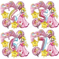 Super Mario Brothers Peach Princess Aluminum Foil Balloon Set Girl's Birthday Balloon Pink Party Decoration Gift