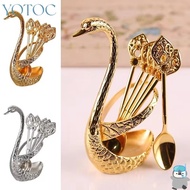 YOTOC Swan Base Stand Spoons, Stirring Mixing with 6 Spoons Swan Spoons, Creative Table Decoration E