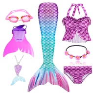 Kids Mermaid Tail for Girls Fancy Party Clothes Swimming Mermaid Swimsuit Can Add Necklace Goggles M