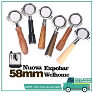🔥E61 Coffee Bottomless Portafilter Double Cup Wooden Handle Expobar E61/Welhome/Nuova Group-head 58m