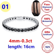 Black Full Moissanite Tennis Womens Mens Bracelet Original 925 Sterling Silver Man Tennis Chain Fine