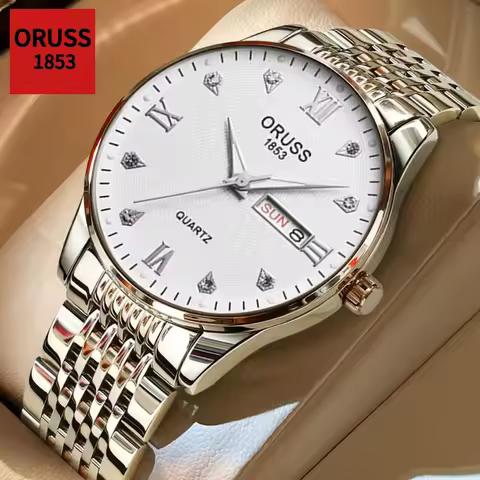 ORUSS Men's Watch Waterproof Casual Fashion Men's Quartz Watch Stainless Steel Date Week Calendar Me
