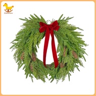 Festive Bow Wreath Christmas Wall Decor Real Touch Norfolk Pine Christmas Wreath Festive Farmhouse D