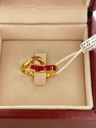 แหวน ทอง 18k(75%) น้ำหนัก 3.80 กรัม ประดับเพชรแท้ น้ำ97vvs1/0.03กะรัต สี่เหลี่ยมทับทิมพม่าธรรมชาติ 0