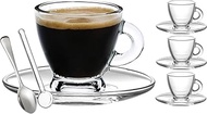 BOHEM'S Espresso Cups, 3.2 oz Small Demitasse Clear Glass Espresso Drinkware, Set Of Cups, Saucers a