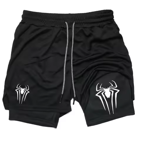 Men's spider print gym casual sports compression shorts run mesh 2-in-1 sports shorts shorts for men