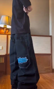 ถนนสูง JNCO กางเกงยีนส์ปักลาย hiphop กางเกงยีนส์ขากว้างทรงหลวมฮิปฮอป