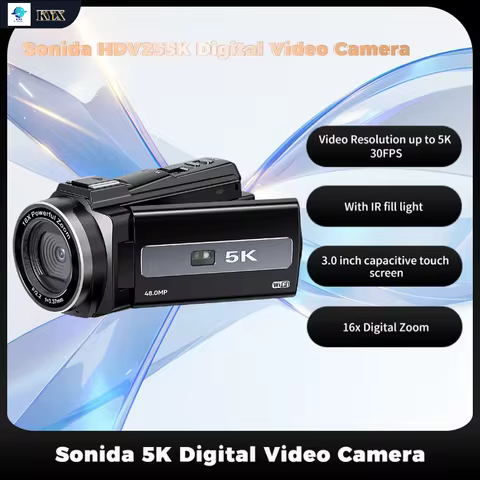 Sonida 5K HD 48MP Camcorder Digital Video Camera 16x Digital Zoom 3.0-inch IPS Touchscreen 270° Rota
