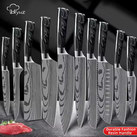 Kitchen Knife Set Chef knife Japanese Santoku Knives Laser Damascus Pattern Cleaver 7CR17 Stainless
