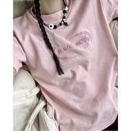 Áo thun Baby Tee 100% cotton chữ in nổi MONA màu hồng