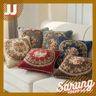 PREMIUM EMBROIDERED JACQUARD SOFA CUSHION COVER 48X48 CM ROUND ROSE CLASSIC LUXURY EUROPEAN MOTIF