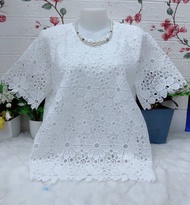 เสื้อลูกไม้คนแก่ รอบอก38-42/44-46นิ้วฟรีไซส์ มีซับใน คอกลม เสื้อลูกไม้ใส่เข้าวัดทำบุญ เสื้อลูกไม้สีข
