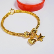 สร้อยข้อมือผู้หญิง หุ้มทอง ไม่ลอกไม่ดำ หนัก1บาท ลายสี่เสา ห้อยหัวใจ ดาว ยาว7นิ้ว สร้อยข้อมือทองปลอม 