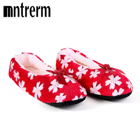 Mntrerm Warm At Home woman Slippers Cotton Shoes Plush Female Floor Shoes Non-slip Indoor Bow tie do