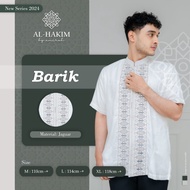 Baju Muslim Pria Koko Premium Lengan Pendek Al Hakim Barik Putih