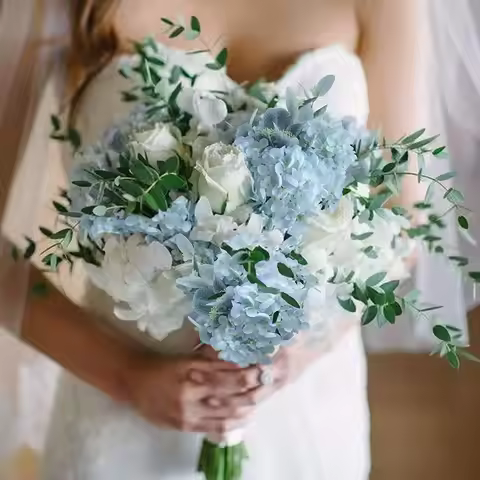 48CM Long 5 Heads Silk Hydrangea Heads with Stems Artificial Hydrangea Flower Head for Home Wedding 