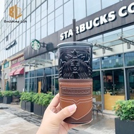 Starbucks Tumbler Starbucks Cup with Straw Starbuck Coffee Cup Father Boy Gift Idea Glass Cup Leather Cover Large Capacity Black Water Cup 550ml