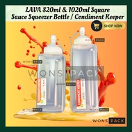 【WONSPACK】LAVA 820ml/1020ml Large Square Sauce Squeezer Bottle Condiment Keeper for Ketchup Mustard 