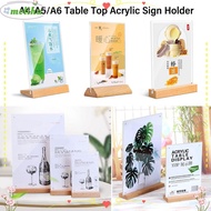 MOLIHA Menu Display Stand, A4/A5/A6 Double Sided Table Top Sign Holder, Durable Acrylic with Wood Base Picture Card Frame Wedding