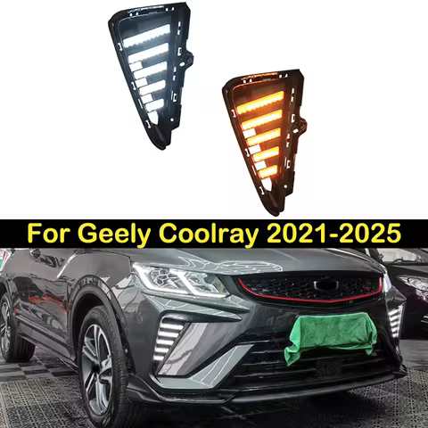 DECHO For Geely Coolray 2021-2025 Proton X50 LED Foglight DRL Front bumper foglight foglamp Daytime 