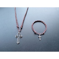 KG42 CATHOLIC CROSS NECKLACE + BRACELET PACKAGE TRIDATU ROPE 2MM